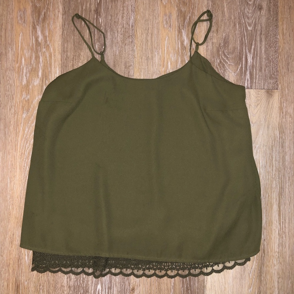 Green Tank Top with Lace Detail